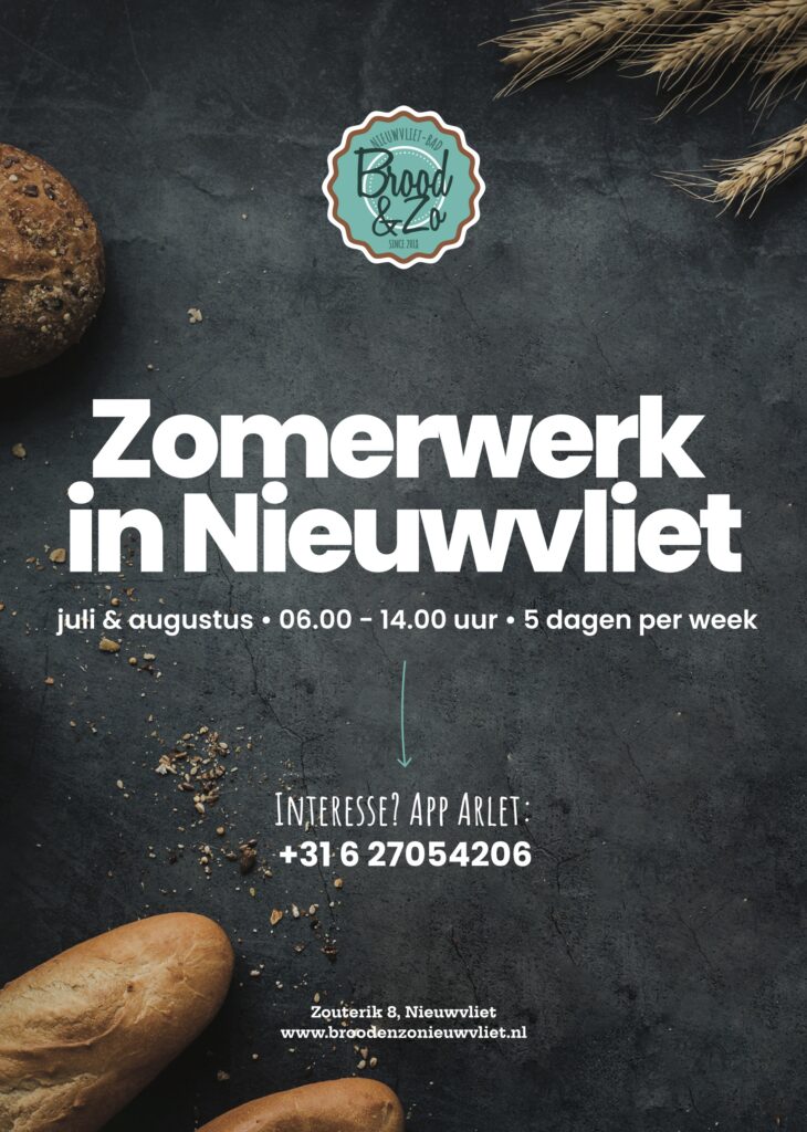 Poster voor werving van personeel bij Brood&zo in Nieuwvliet